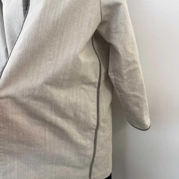 Lafayette 148 Duster Jacket Coat Cotton Open-Front Black/Cream L - Picture 5 of 11